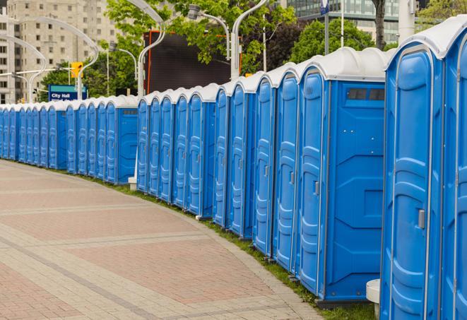 Seasonal porta potty units set up at a Grand Island, Nebraska venue